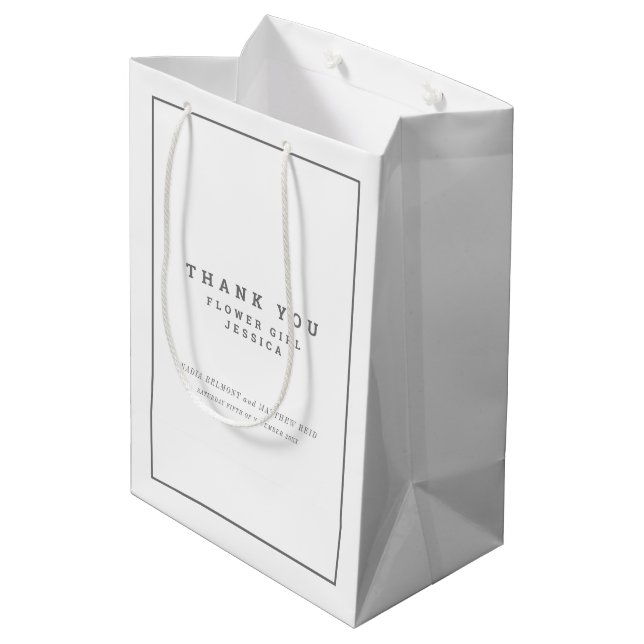 Minimalistic white grey wedding favour bag (Back Angled)