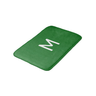Minimalistic White Monogram on Green Bath Mat