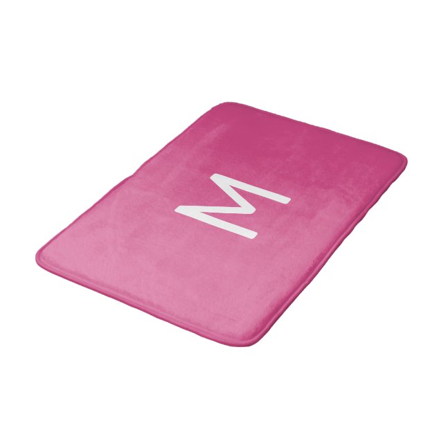 Minimalistic White Monogram on Pink Bath Mat (Angled)