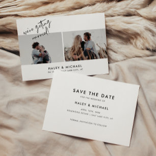 Minimalistic White Script 2 Photo Wedding Save The Date