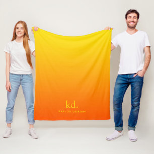 Minimalistic Yellow Orange Gradient Monogram Fleece Blanket