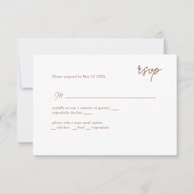 MInimally terracotta scripted RSVP (Front)