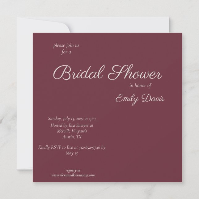 Minimalst Script Purple Plum Bridal Shower Invite (Front)