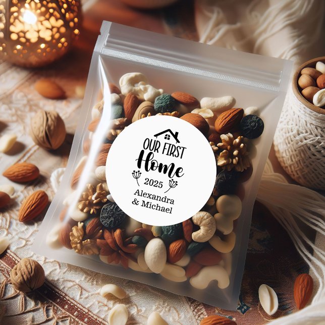 Minimialist Christmas Our First Home Classic Round Sticker (Creator Uploaded)