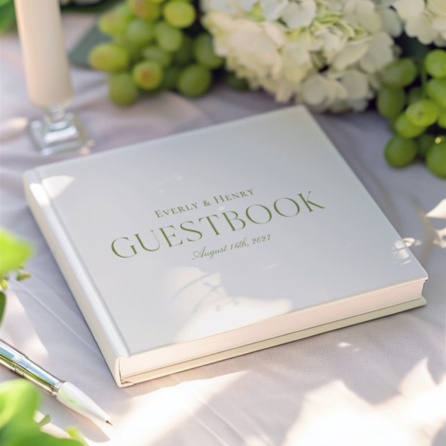 Minimlaist Elegant Beige & Sage Green Wedding Guest Book (Minimlaist Elegant Light Blue & Sage Green Wedding Guest Book)