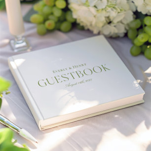 Minimlaist Elegant White & Sage Green Wedding Guest Book