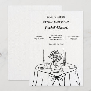 Minimlaist hand drawn dinner table bridal shower invitation