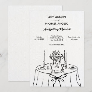 Minimlaist hand drawn dinner table wedding  invitation
