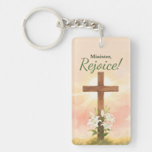 Minister Easter Rejoice Cross and Lilies Keychain