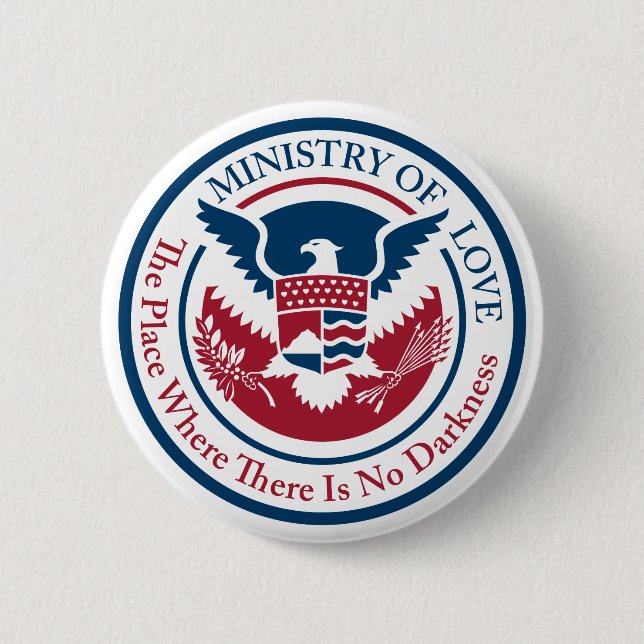 ministry of love, official seal 2 inch round button (Front)