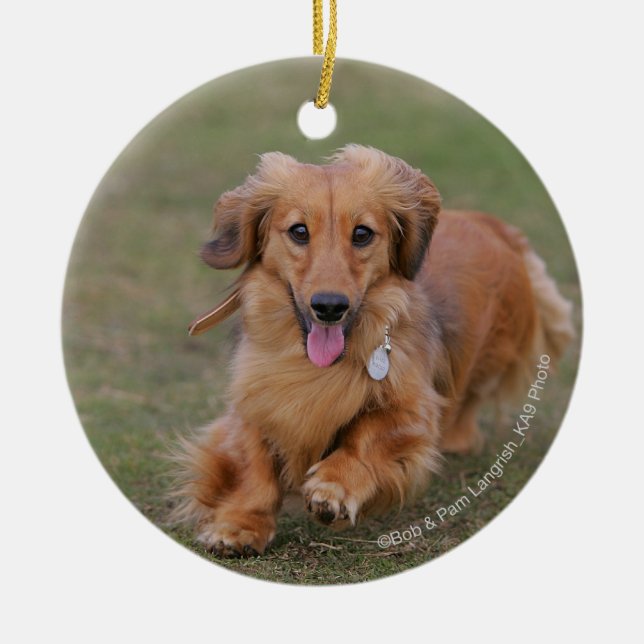 Miniture Dachshund Running Ceramic Ornament (Front)