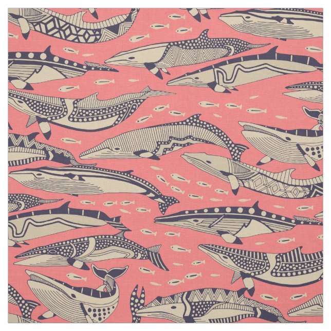 minke whales georgia peach fabric (Swatch)