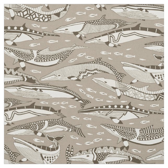 minke whales tea brown stone fabric (Swatch)