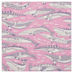 minke whales violet pastel magenta fabric