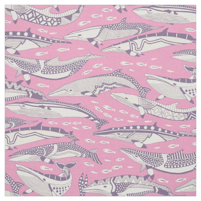 minke whales violet pastel magenta fabric (Swatch)