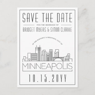 Minneapol Wedding   Stylized Skyline Save the Date Postcard