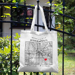 Minneapolis Love Locator City Map Wedding Welcome Tote Bag<br><div class="desc">A fun tote bag for a wedding or any other occasion taking place in the beautiful city of Minneapolis, Minnesota. This tote features an overhead map of the city centre inside a black-bordered box framer. On the top sits a short welcome greeting and the name of the city. On the...</div>