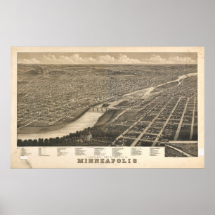 Minneapolis Minnesota 1879 Antique Panoramic Map Poster
