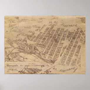 Minneapolis Minnesota 1891 Antique Panoramic Map Poster
