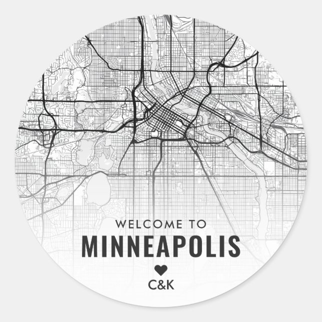 Minneapolis, Minnesota City Map | Wedding Welcome Classic Round Sticker (Front)