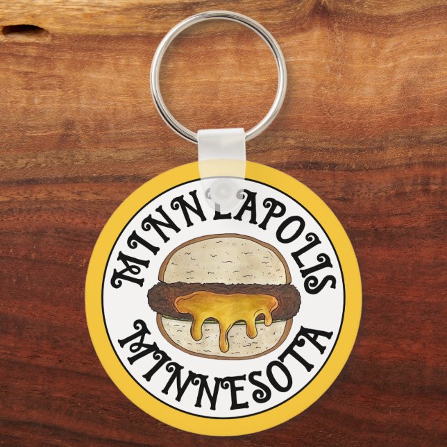 Minneapolis Minnesota MN Juicy Lucy Cheese Burger  Keychain (Back)