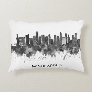 Minneapolis Minnesota Skyline BW Accent Pillow