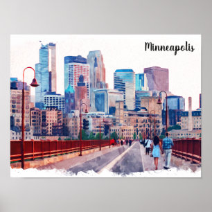 Minneapolis Minnesota Skyline City View Poster
