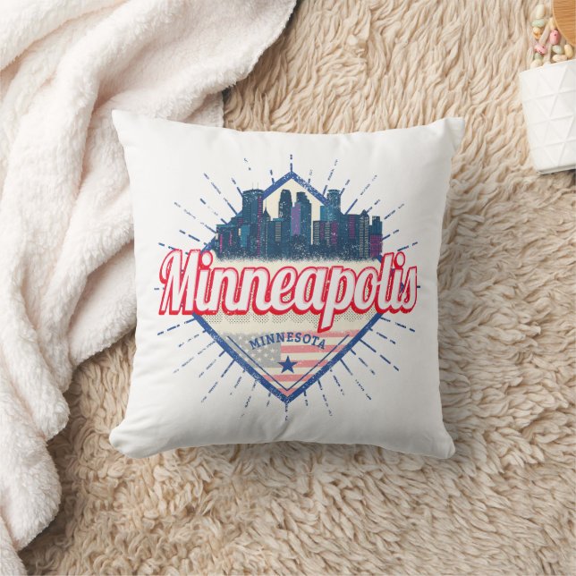 Minneapolis Minnesota USA Skyline United States Throw Pillow (Blanket)