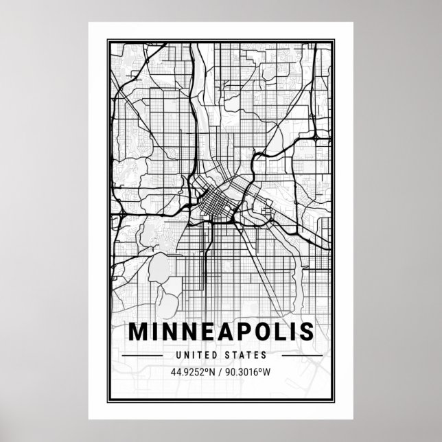 Minneapolis Minnesota USA Travel City Map Poster (Devant)