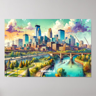 Minneapolis Minnesota USA Travel Places watercolor Poster