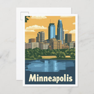 Minneapolis Minnesota Vintage Travel Illustration Postcard