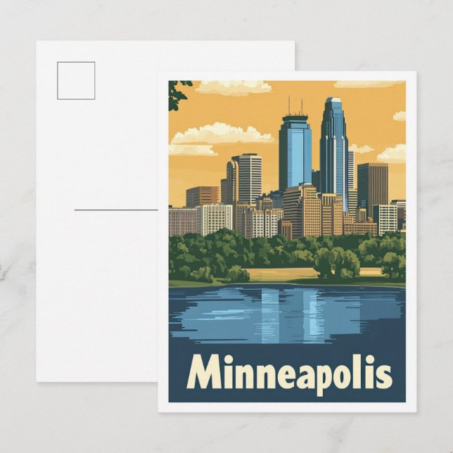 Minneapolis Minnesota Vintage Travel Illustration Postcard (Front/Back)