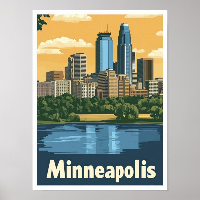 Minneapolis Minnesota Vintage Travel Illustration Poster (Front)