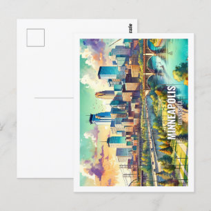 Minneapolis Minnesta USA Famous Place watercolor Postcard