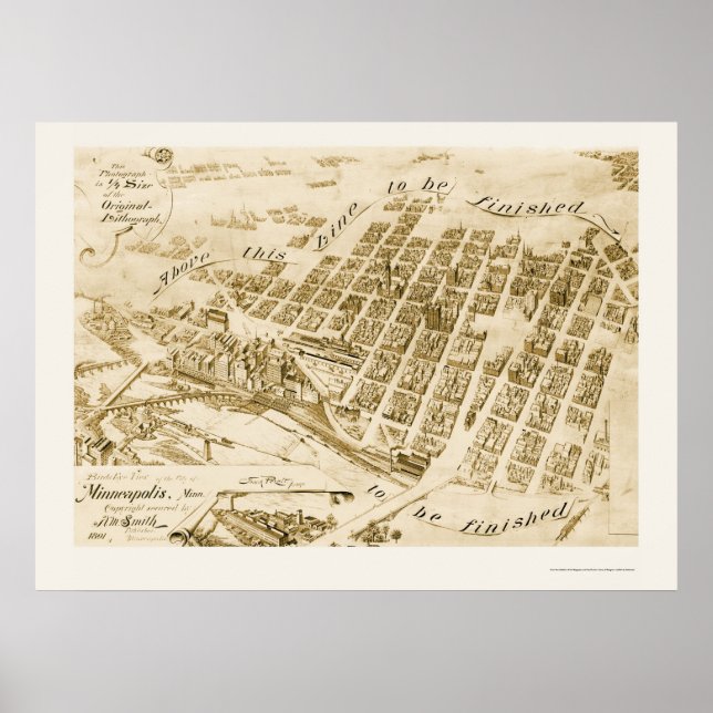 Minneapolis, MN Panoramic Map - 1891 Poster (Front)