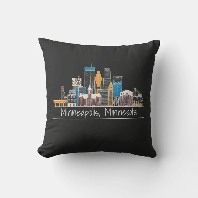 Minneapolis, MN Skyline Black Throw Pillow (Front)