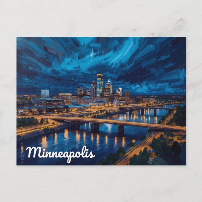 Minneapolis Riverfront City Art Postcard (Front)