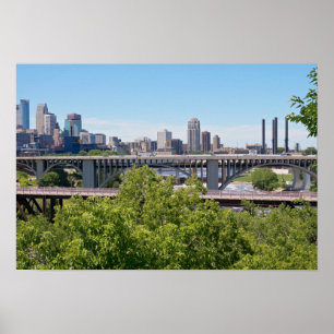 Minneapolis Skyline and Bridges Poster