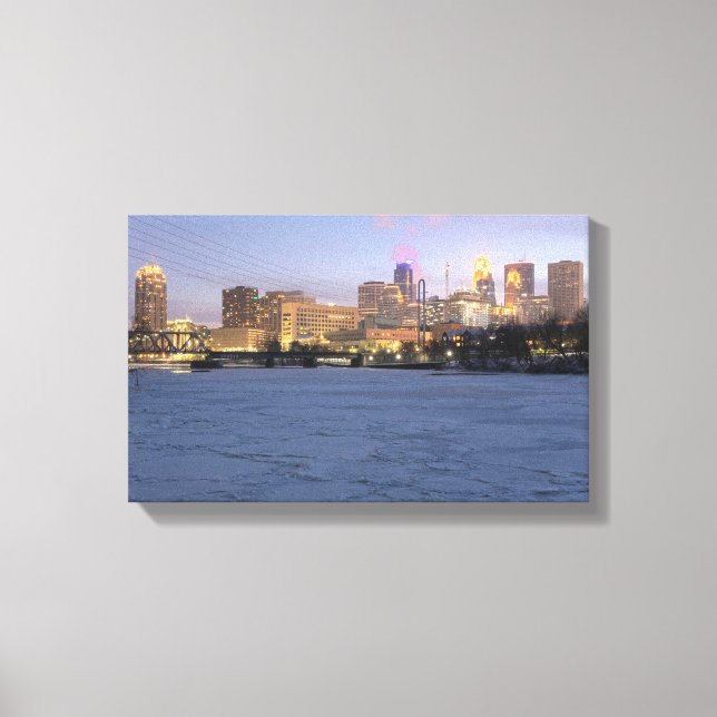 minneapolis skyline and frozen mississippi river canvas print (Front)