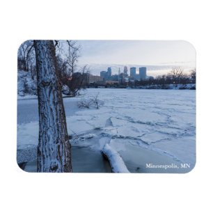 minneapolis skyline and icy mississippi river magnet