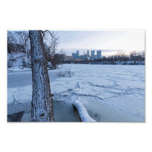 minneapolis skyline and icy mississippi river photo print