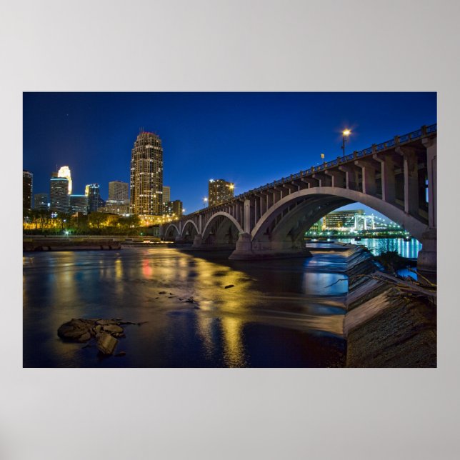 Minneapolis Skyline at Night:  3rd Ave. Bridge Poster (Front)