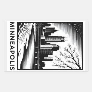 Minneapolis Skyline Black and White Woodcut Winter Sticker