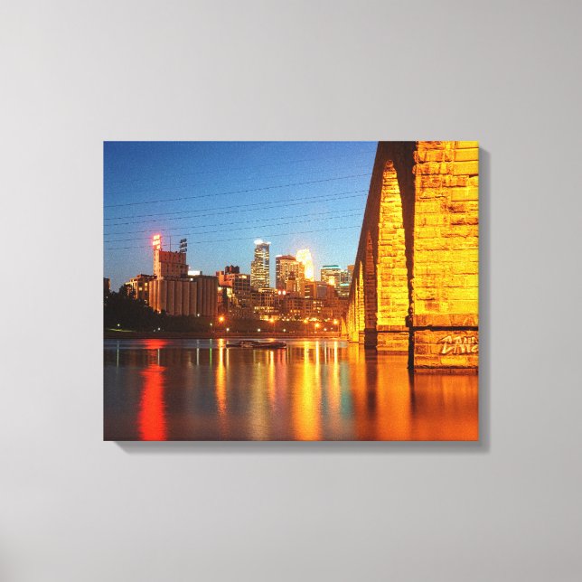 Minneapolis Stone Arch Bridge at Night Canvas Print (Front)