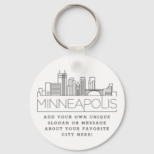 Minneapolis Stylized Skyline   Custom Slogan Keychain