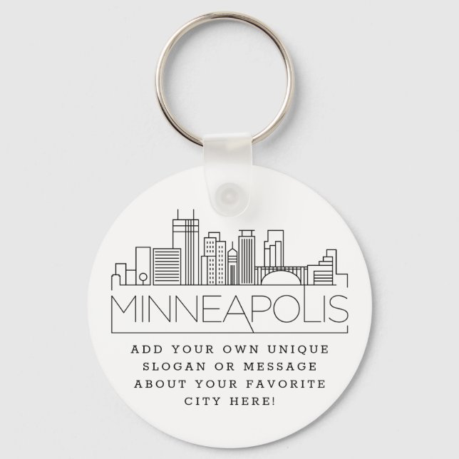 Minneapolis Stylized Skyline | Custom Slogan Keychain (Front)
