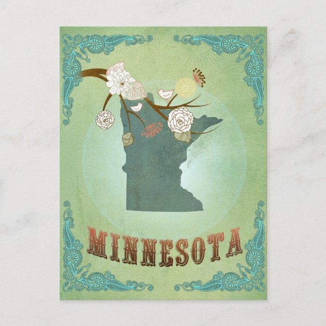 Minnesota Carte Vintage de l'État - Vert (Devant)