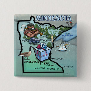 Minnesota Cartoon Map 2 Inch Square Button