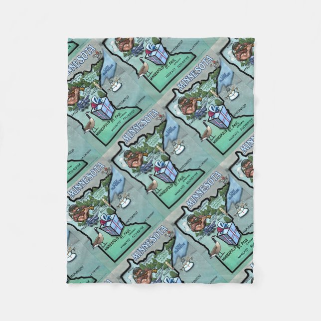 Minnesota Cartoon Map Fleece Blanket (Front)