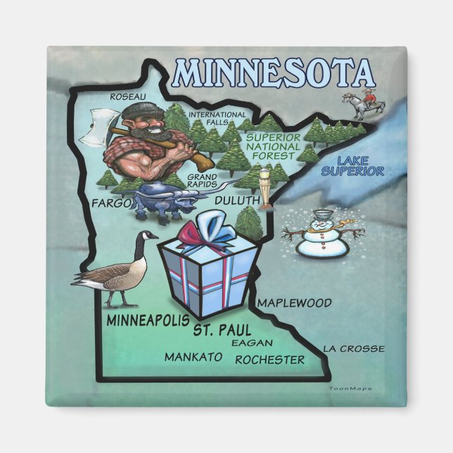 Minnesota Cartoon Map Magnet (Front)